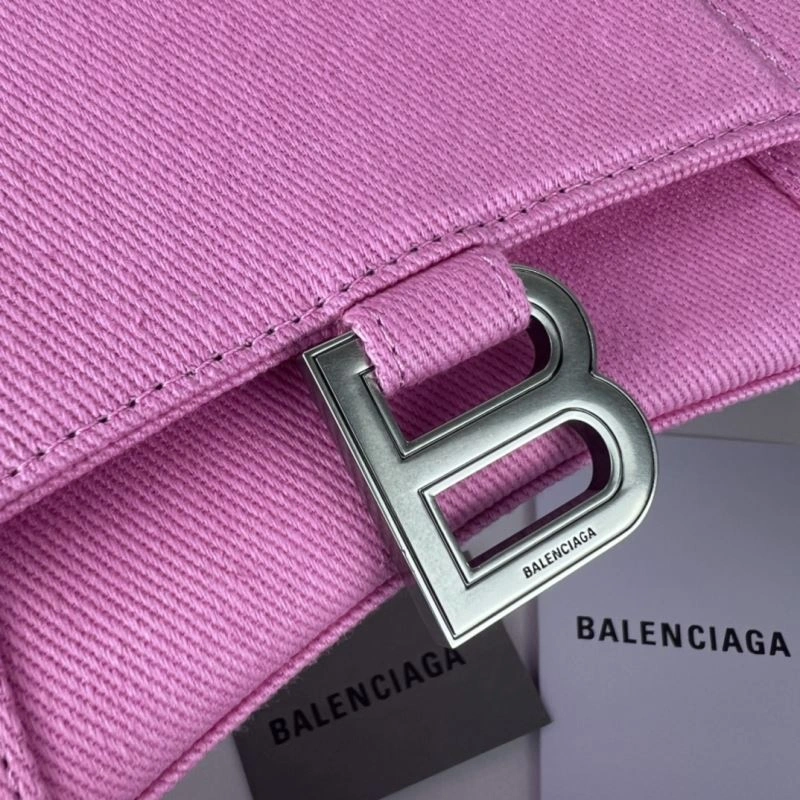 Balenciaga Hourglass Denim Pink Leather Bag -  Curved Design Chic 78696