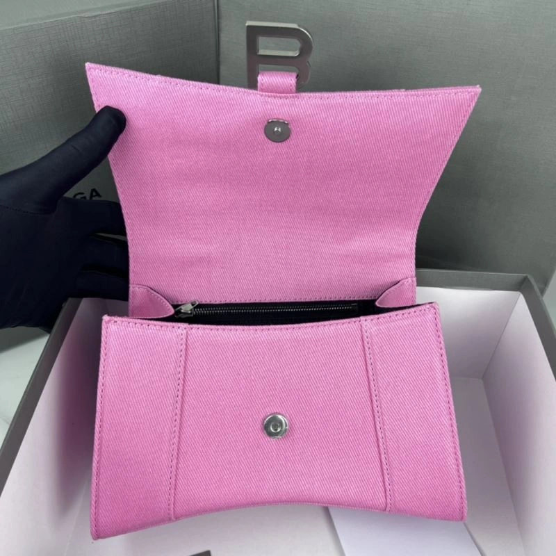 Balenciaga Hourglass Denim Pink Leather Bag -  Curved Design Chic 78696