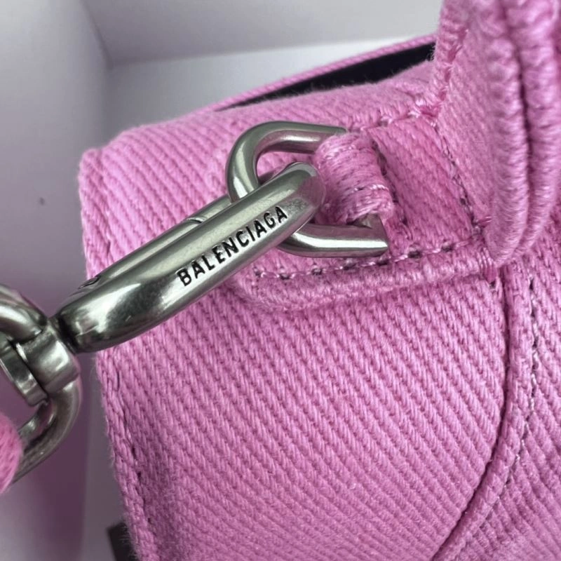 Balenciaga Hourglass Denim Pink Leather Bag -  Curved Design Chic 78696