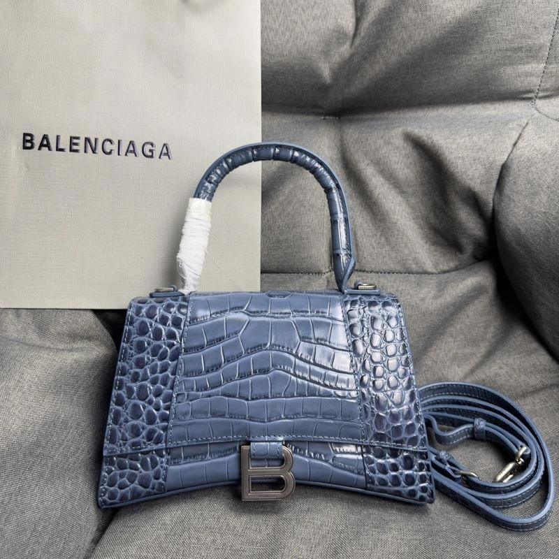 Balenciaga Hourglass Gray Crocodile Pattern Bag with Silver Buckle OnTrend 70030