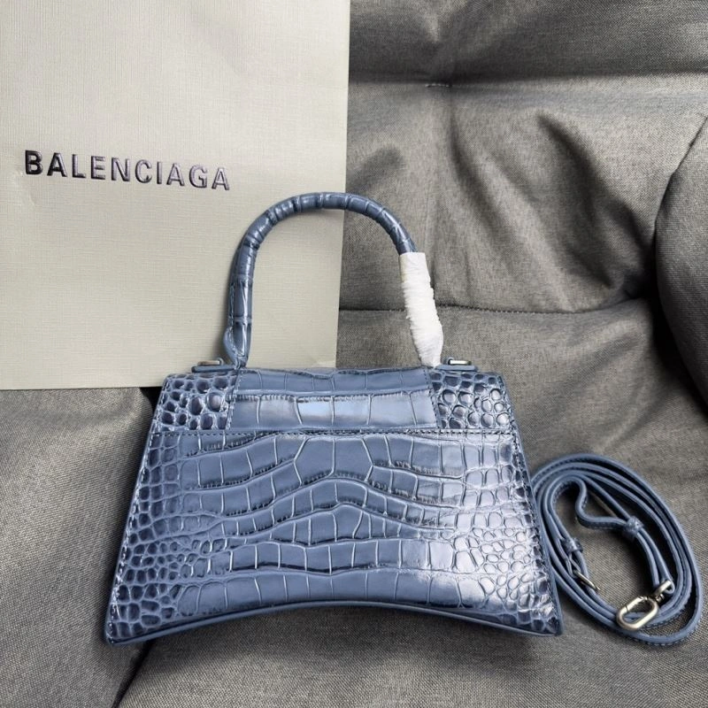 Balenciaga Hourglass Gray Crocodile Pattern Bag with Silver Buckle OnTrend 70030