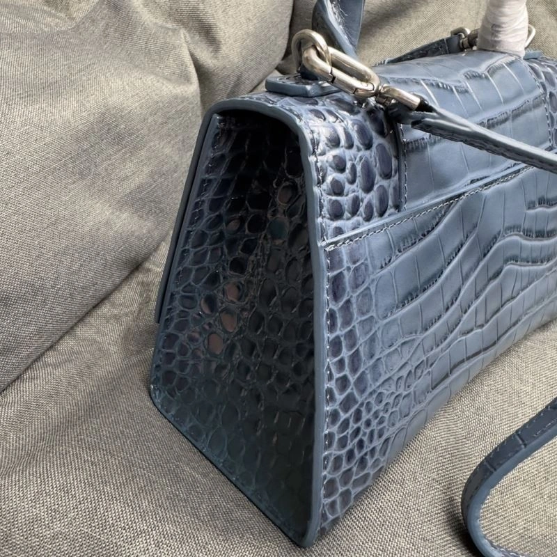 Balenciaga Hourglass Gray Crocodile Pattern Bag with Silver Buckle OnTrend 70030