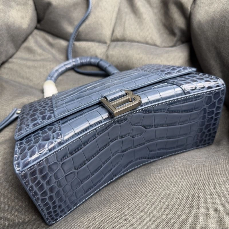 Balenciaga Hourglass Gray Crocodile Pattern Bag with Silver Buckle OnTrend 70030