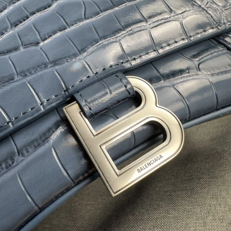 Balenciaga Hourglass Gray Crocodile Pattern Bag with Silver Buckle OnTrend 70030