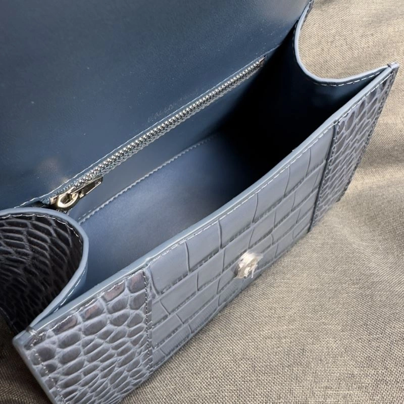 Balenciaga Hourglass Gray Crocodile Pattern Bag with Silver Buckle OnTrend 70030