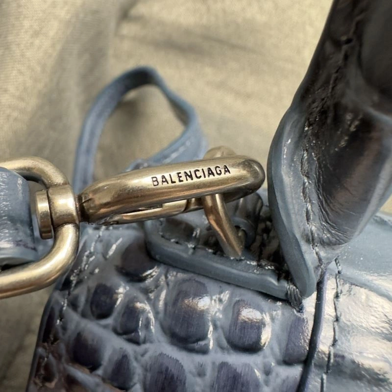 Balenciaga Hourglass Gray Crocodile Pattern Bag with Silver Buckle OnTrend 70030