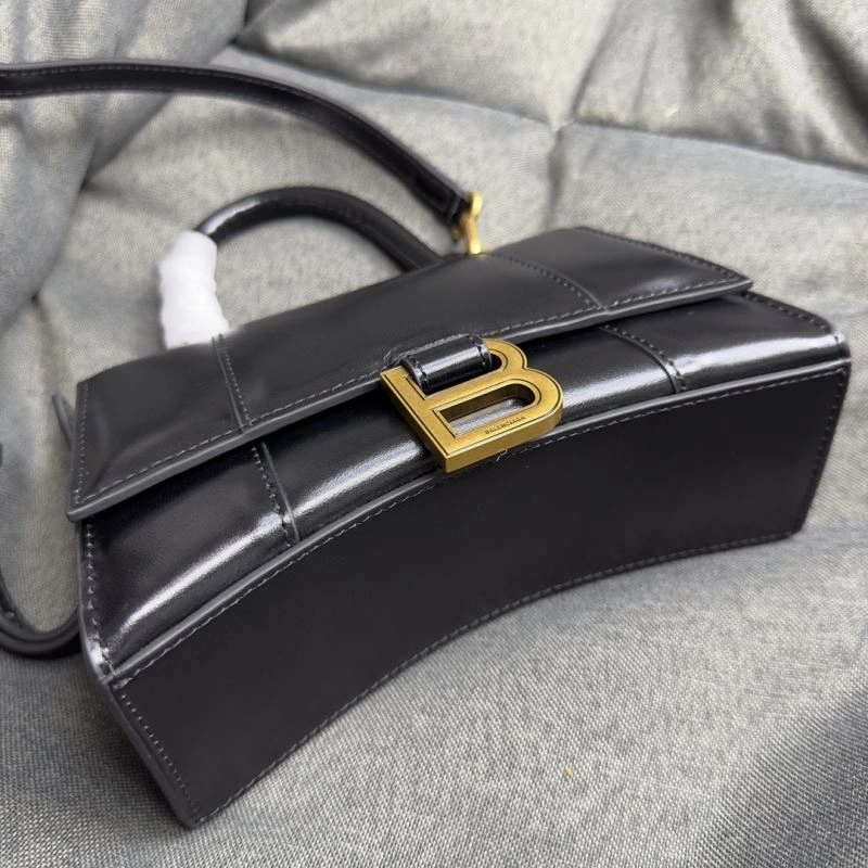 Balenciaga Hourglass XS Black Cowhide Bag with Metallic B Tab MultiPurpose 69985