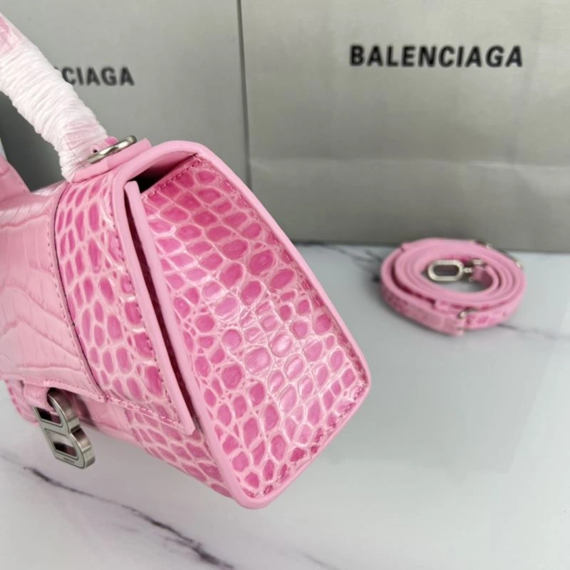 Fashionable Balenciaga Hourglass XS Cherry Blossom Pink Crocodile Bag 78740