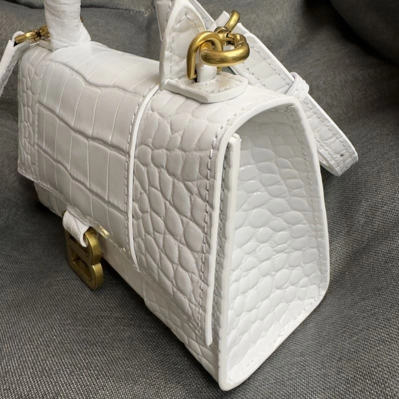 Bright Balenciaga Hourglass XS Crocodile Pattern Bag with Gold Buckle 70071