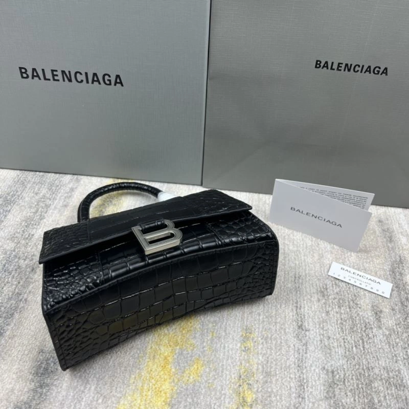Balenciaga Hourglass XS Crocodile Pattern Bag with Silver Buckle Minimalist 78735