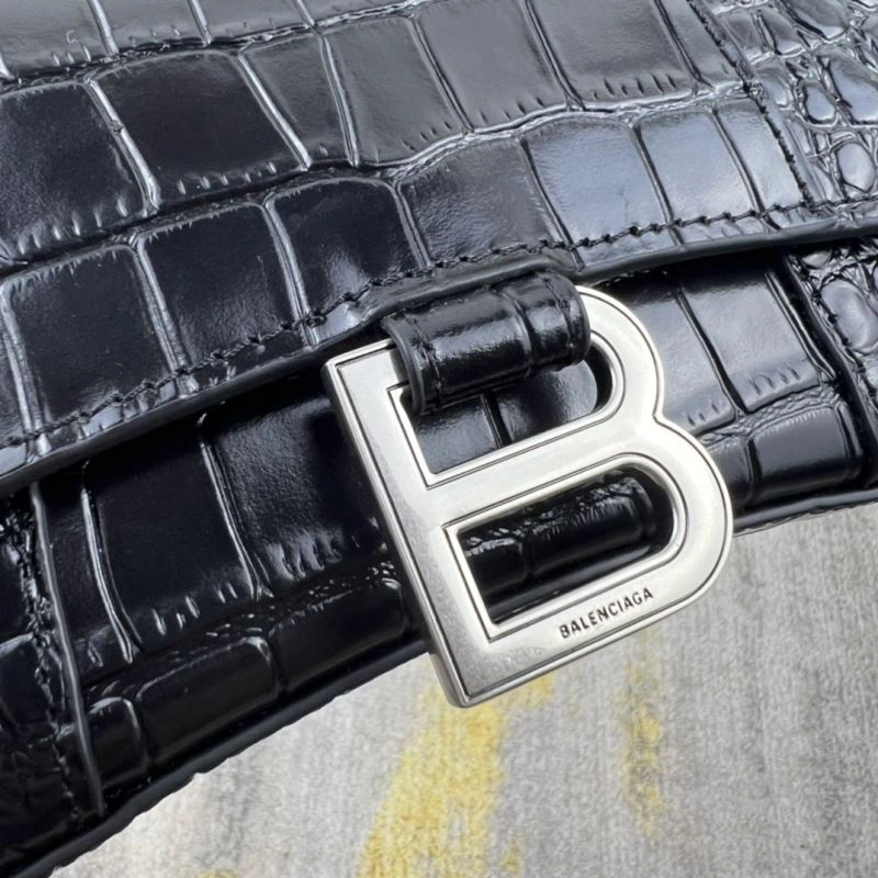 Balenciaga Hourglass XS Crocodile Pattern Bag with Silver Buckle Minimalist 78735