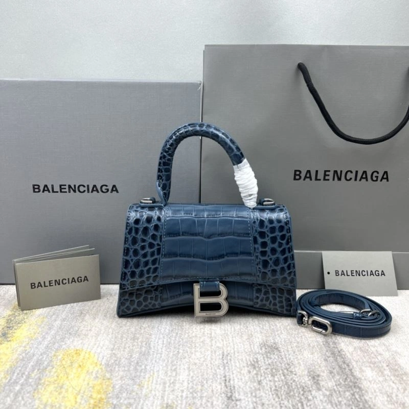 Flexible Balenciaga Hourglass XS Gray-Blue Crocodile Pattern Bag 78730