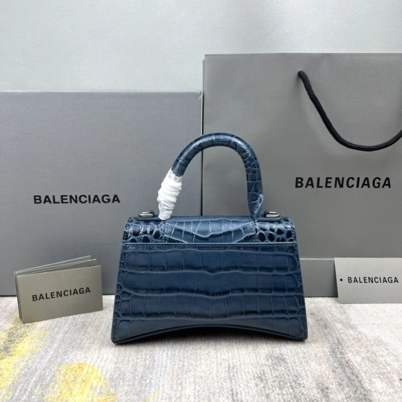 Flexible Balenciaga Hourglass XS Gray-Blue Crocodile Pattern Bag 78730