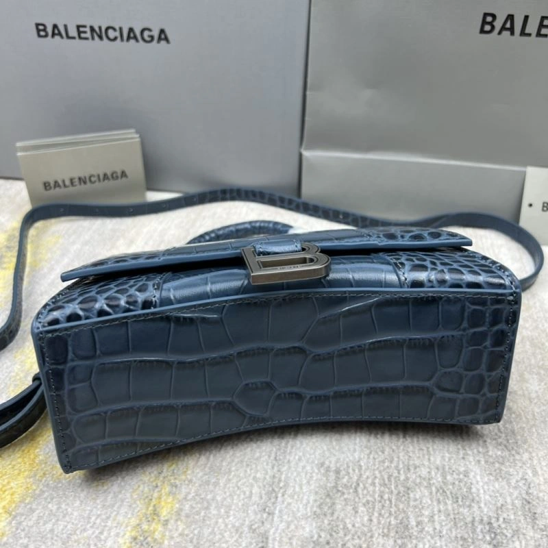 Flexible Balenciaga Hourglass XS Gray-Blue Crocodile Pattern Bag 78730