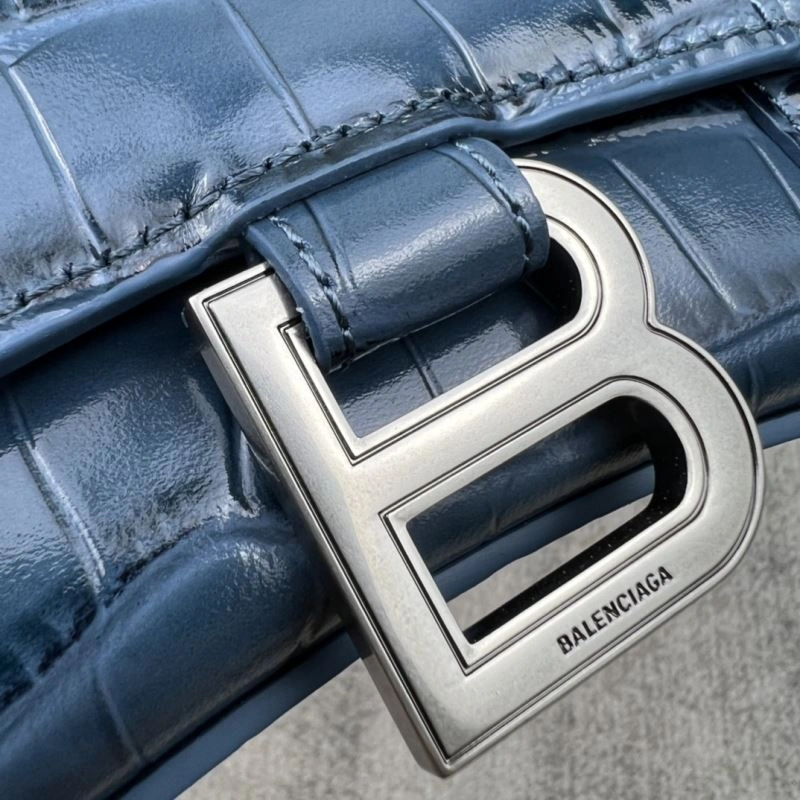 Flexible Balenciaga Hourglass XS Gray-Blue Crocodile Pattern Bag 78730