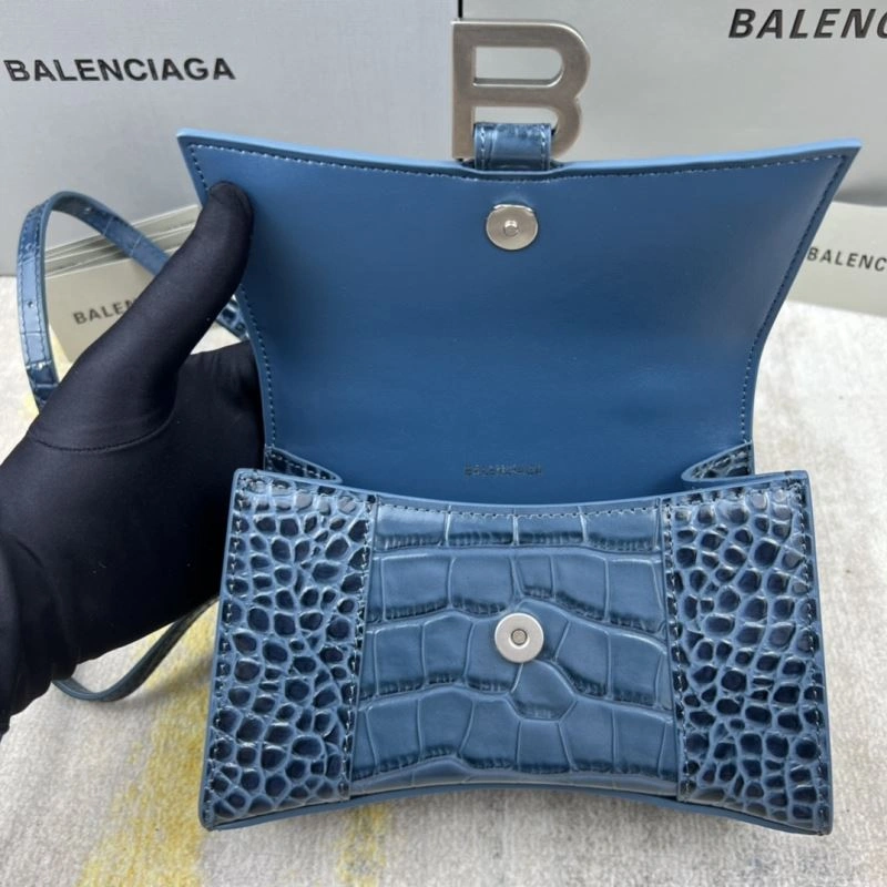 Flexible Balenciaga Hourglass XS Gray-Blue Crocodile Pattern Bag 78730