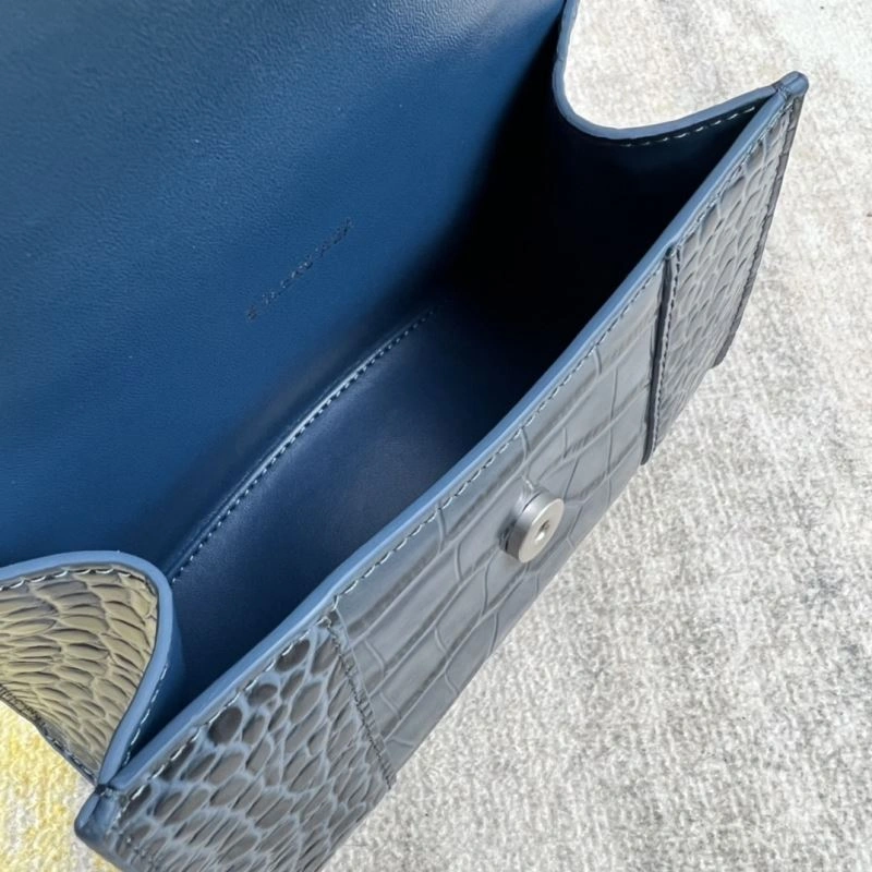 Flexible Balenciaga Hourglass XS Gray-Blue Crocodile Pattern Bag 78730
