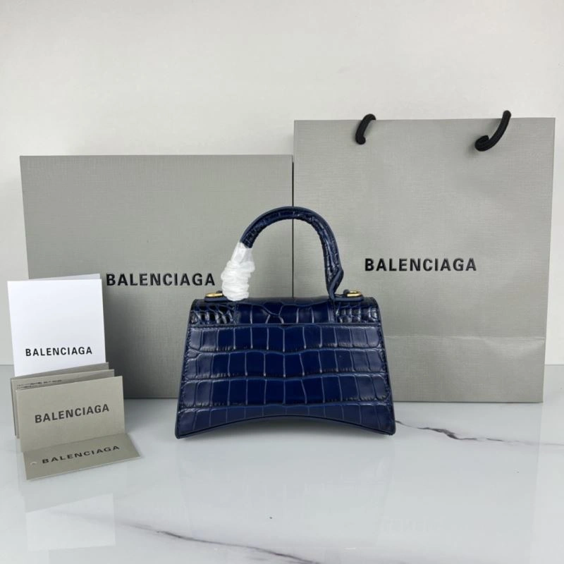 Neat Balenciaga Hourglass XS Royal Blue Crocodile Bag with Gold Buckle 78718