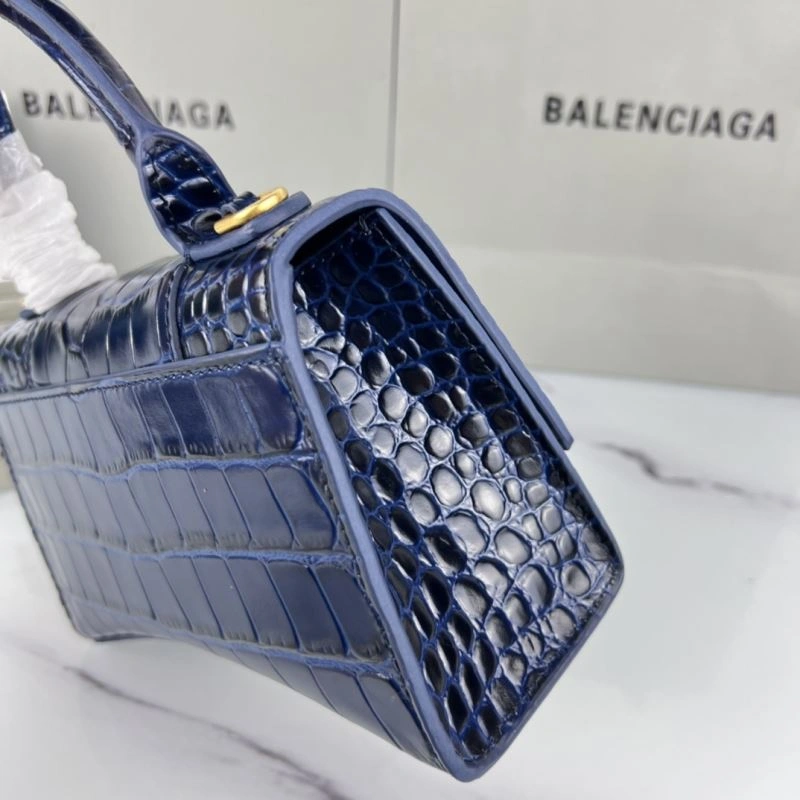 Neat Balenciaga Hourglass XS Royal Blue Crocodile Bag with Gold Buckle 78718