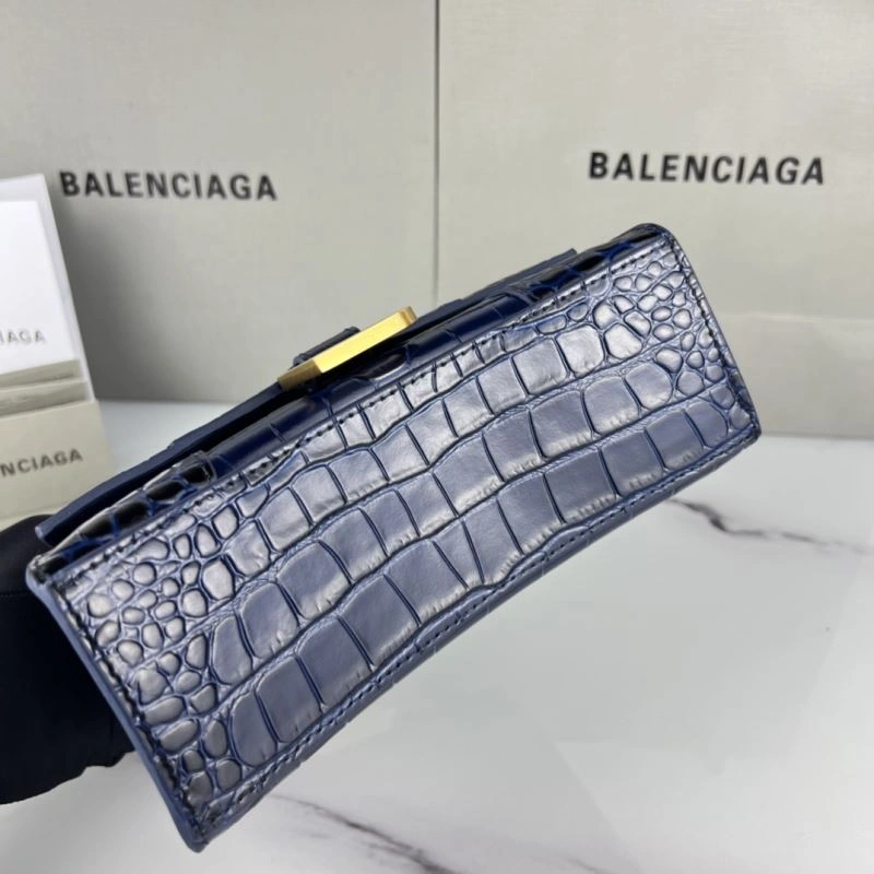 Neat Balenciaga Hourglass XS Royal Blue Crocodile Bag with Gold Buckle 78718