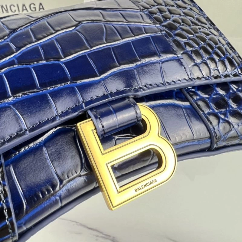 Neat Balenciaga Hourglass XS Royal Blue Crocodile Bag with Gold Buckle 78718