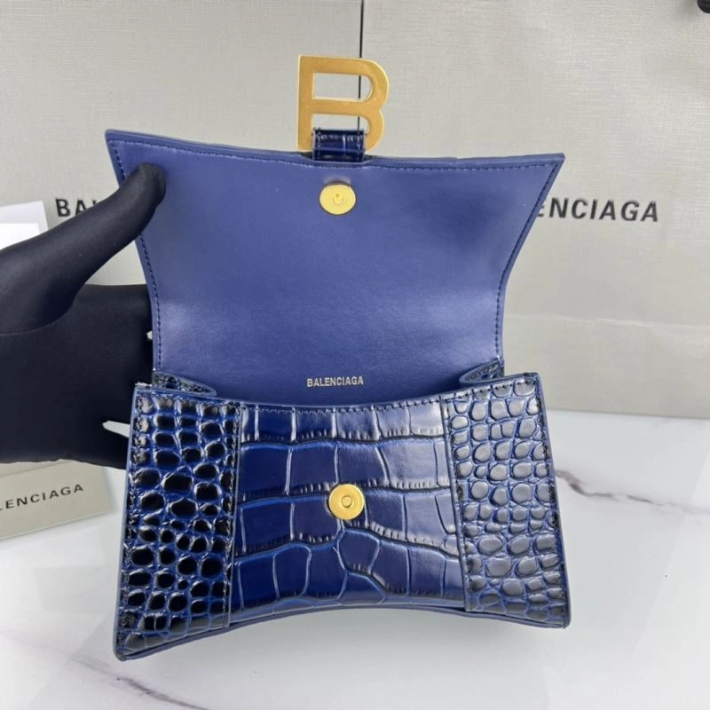Neat Balenciaga Hourglass XS Royal Blue Crocodile Bag with Gold Buckle 78718