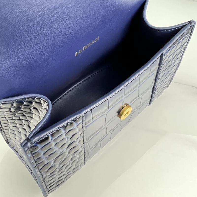 Neat Balenciaga Hourglass XS Royal Blue Crocodile Bag with Gold Buckle 78718