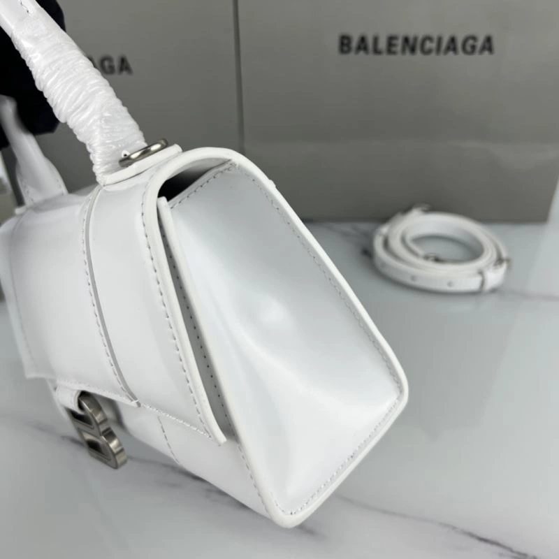 Balenciaga Hourglass XS White Bag with Silver Buckle - Style Efficient 78720