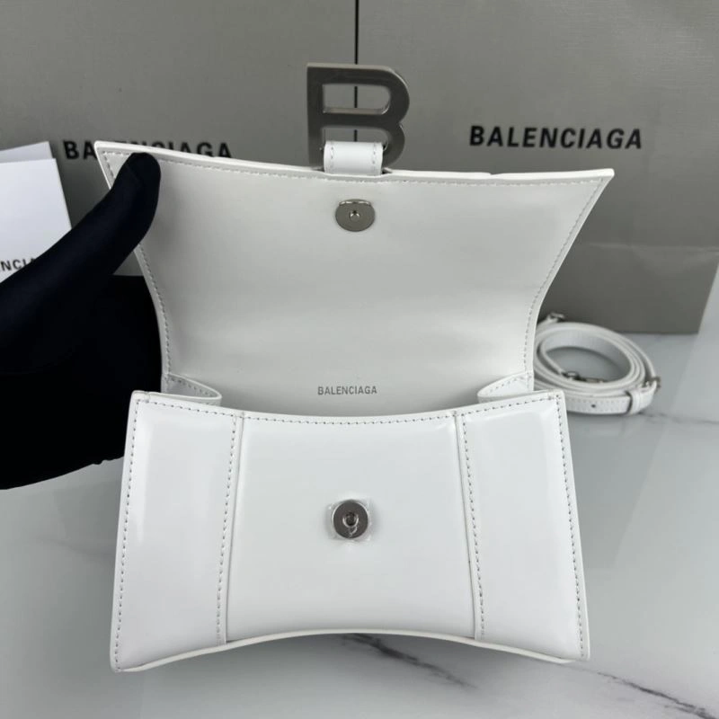 Balenciaga Hourglass XS White Bag with Silver Buckle - Style Efficient 78720