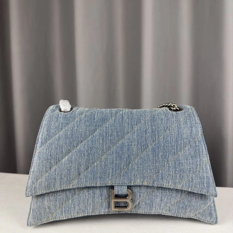 Balenciaga Iconic Arc Quilted Denim Crush Bag with Silver Buckle Premium 75287