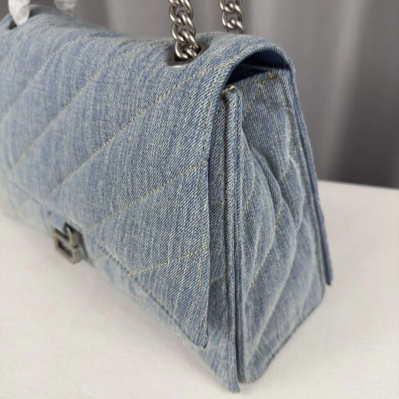 Balenciaga Iconic Arc Quilted Denim Crush Bag with Silver Buckle Premium 75287