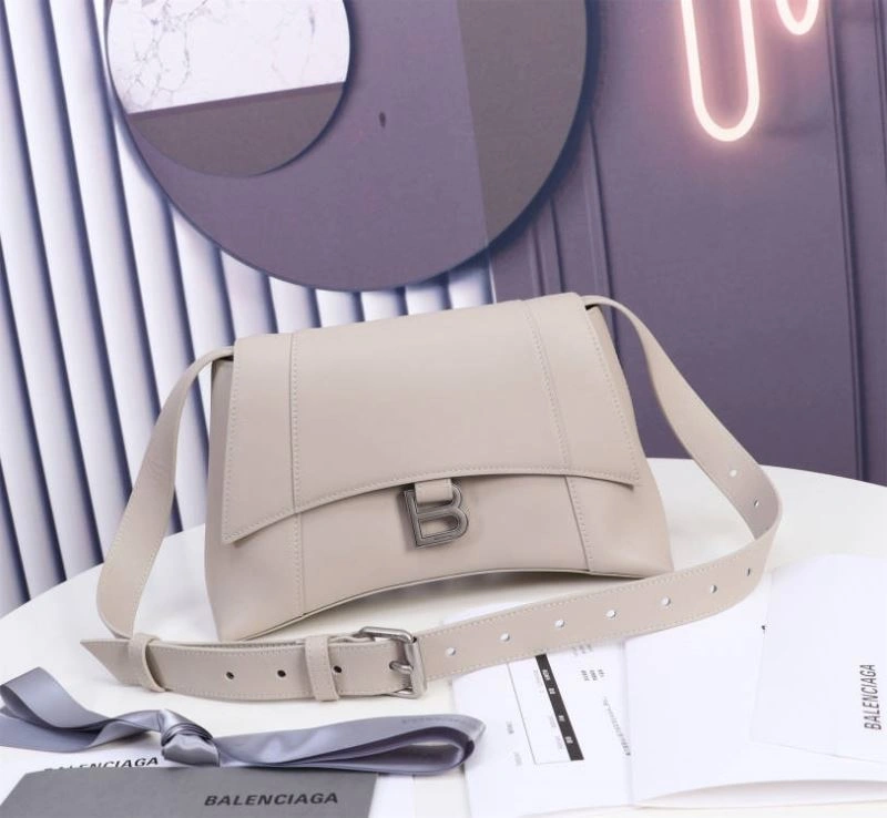 Classic Balenciaga Iconic Hourglass Cowhide Sandglass Bag in Milk Gray 75318