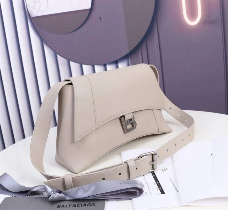 Classic Balenciaga Iconic Hourglass Cowhide Sandglass Bag in Milk Gray 75318