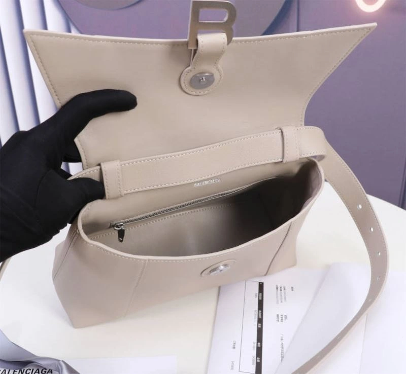 Classic Balenciaga Iconic Hourglass Cowhide Sandglass Bag in Milk Gray 75318