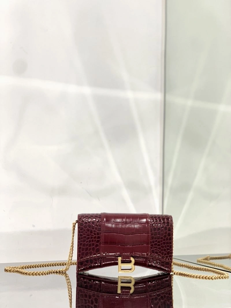 Reliable Balenciaga Iconic Hourglass Crocodile Chain Bag in Wine Red 72618