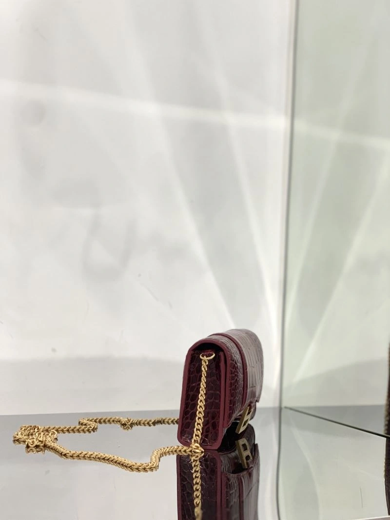 Reliable Balenciaga Iconic Hourglass Crocodile Chain Bag in Wine Red 72618