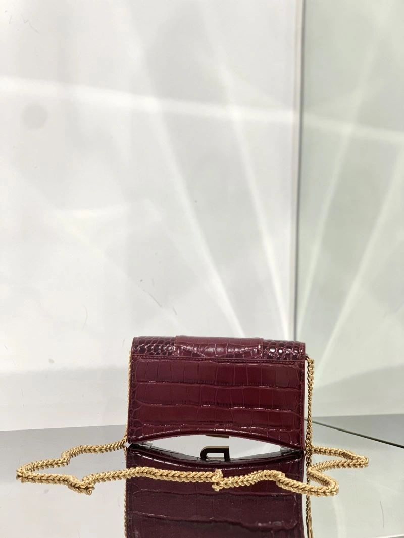 Reliable Balenciaga Iconic Hourglass Crocodile Chain Bag in Wine Red 72618