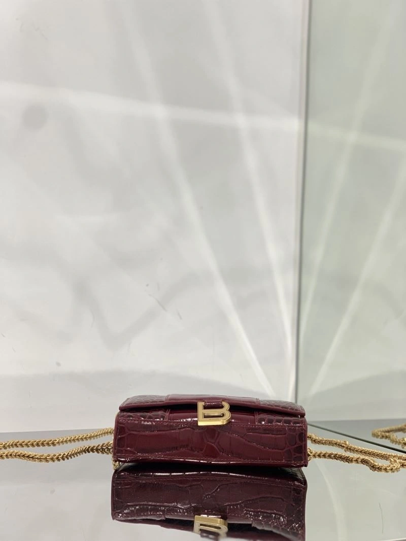 Reliable Balenciaga Iconic Hourglass Crocodile Chain Bag in Wine Red 72618