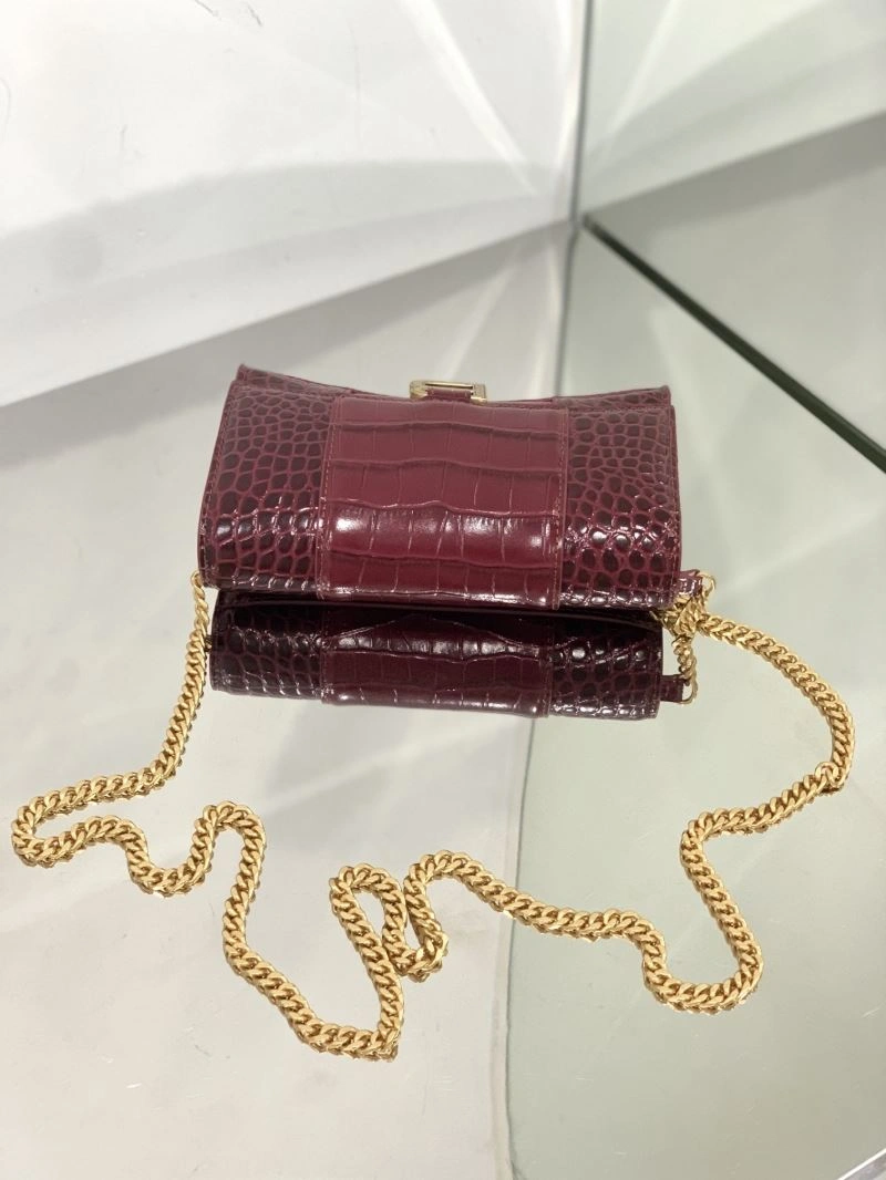Reliable Balenciaga Iconic Hourglass Crocodile Chain Bag in Wine Red 72618