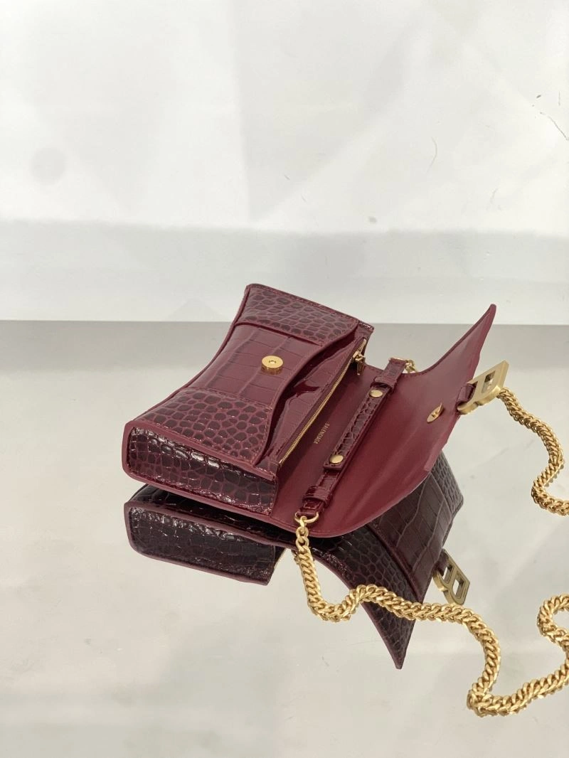 Reliable Balenciaga Iconic Hourglass Crocodile Chain Bag in Wine Red 72618