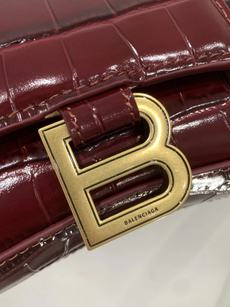 Reliable Balenciaga Iconic Hourglass Crocodile Chain Bag in Wine Red 72618