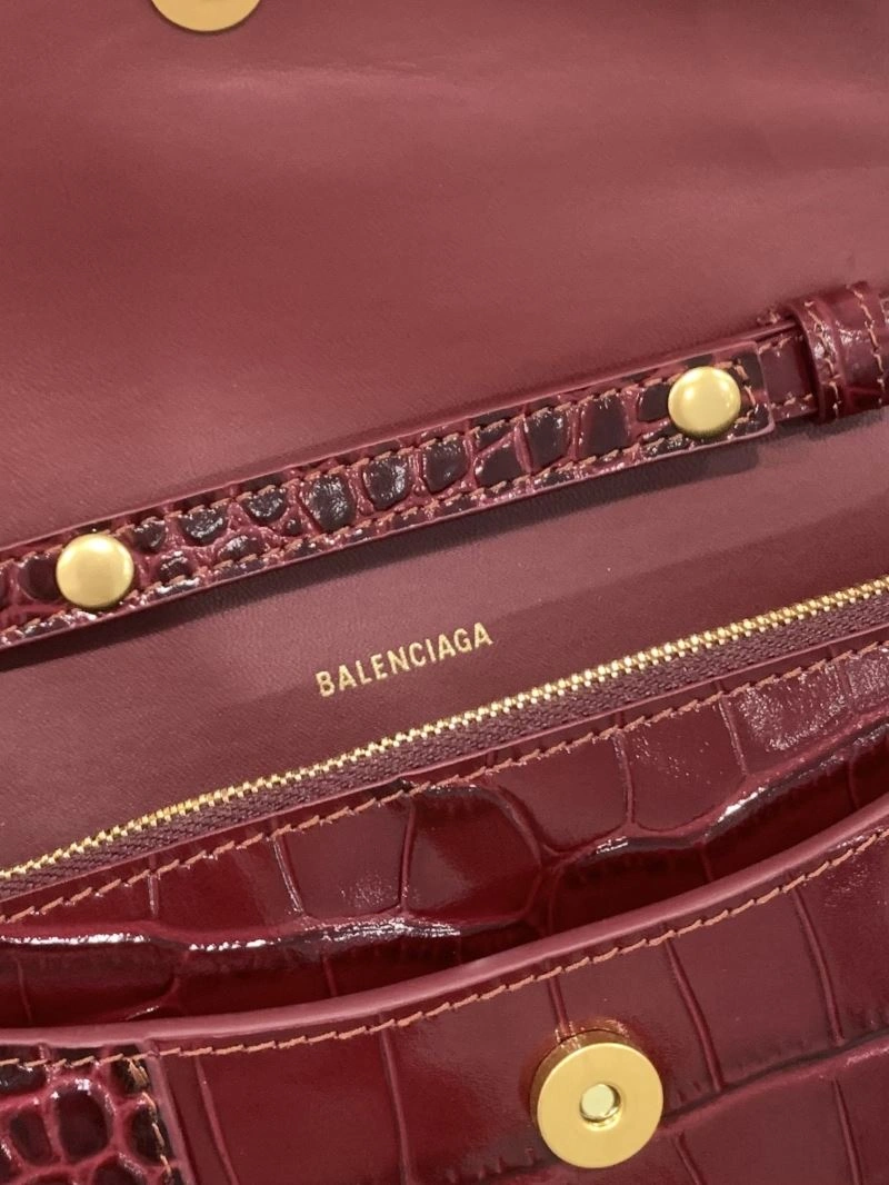 Reliable Balenciaga Iconic Hourglass Crocodile Chain Bag in Wine Red 72618