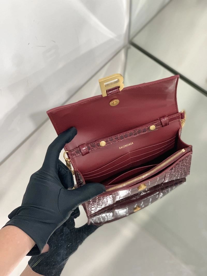 Reliable Balenciaga Iconic Hourglass Crocodile Chain Bag in Wine Red 72618