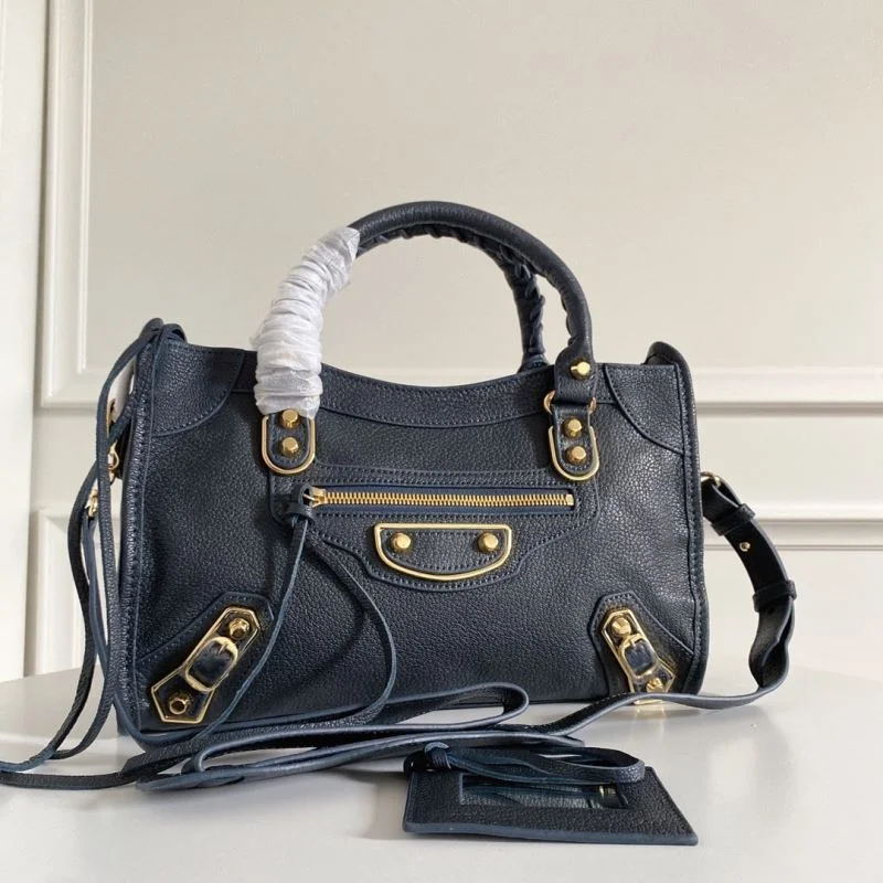 Compact Balenciaga Italian Goat Leather Motorcycle Bag - Royal Blue with Gold Buckle 38298