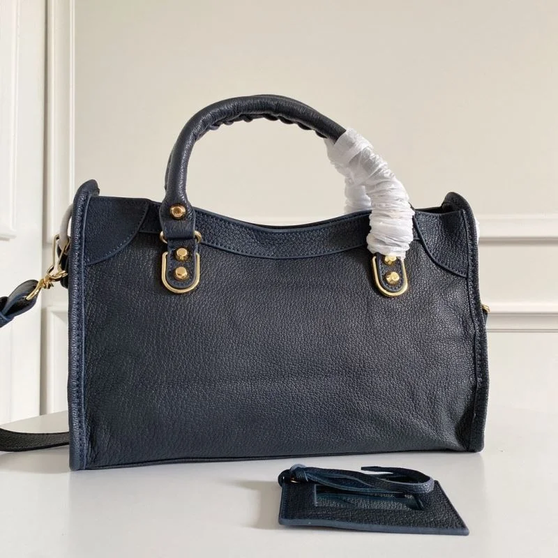 Compact Balenciaga Italian Goat Leather Motorcycle Bag - Royal Blue with Gold Buckle 38298