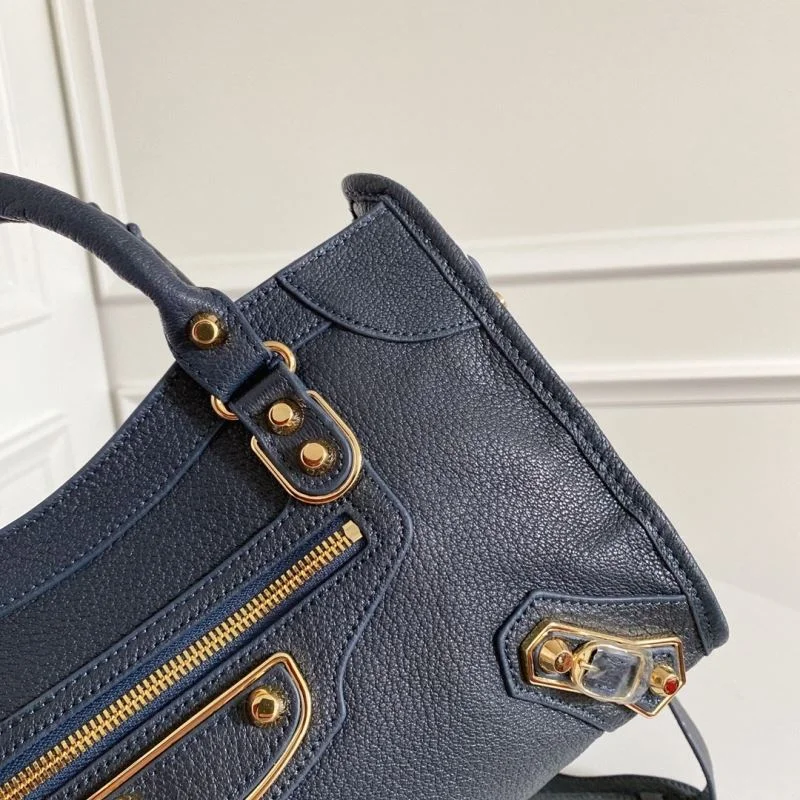 Compact Balenciaga Italian Goat Leather Motorcycle Bag - Royal Blue with Gold Buckle 38298