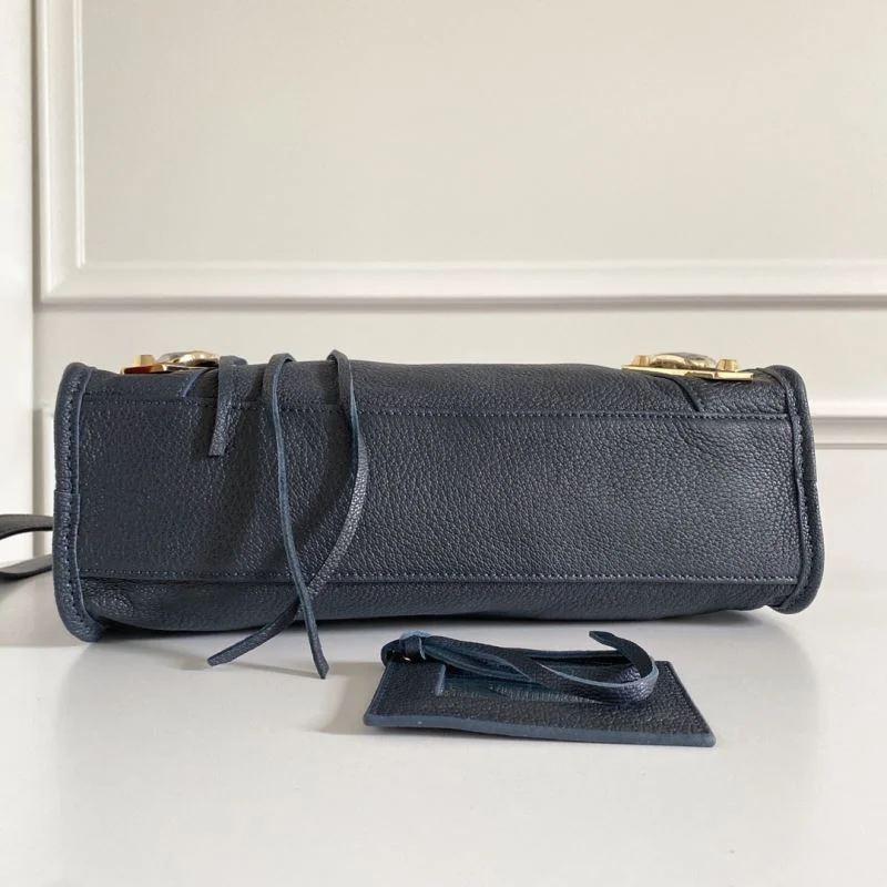 Compact Balenciaga Italian Goat Leather Motorcycle Bag - Royal Blue with Gold Buckle 38298