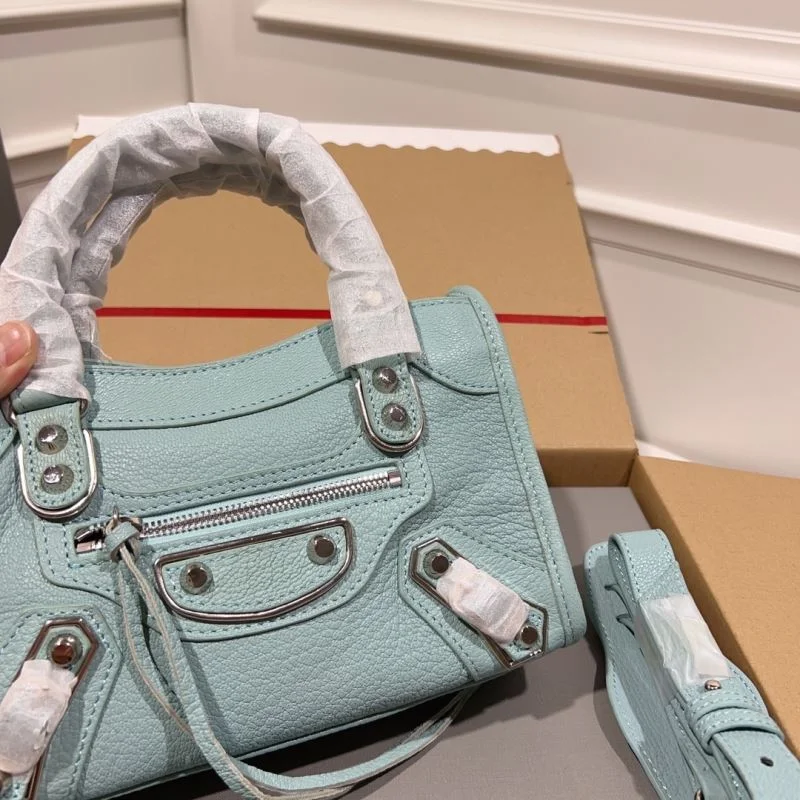 Trendy Balenciaga Lake Blue Goat Leather Motorcycle Bag with Mirror 38295