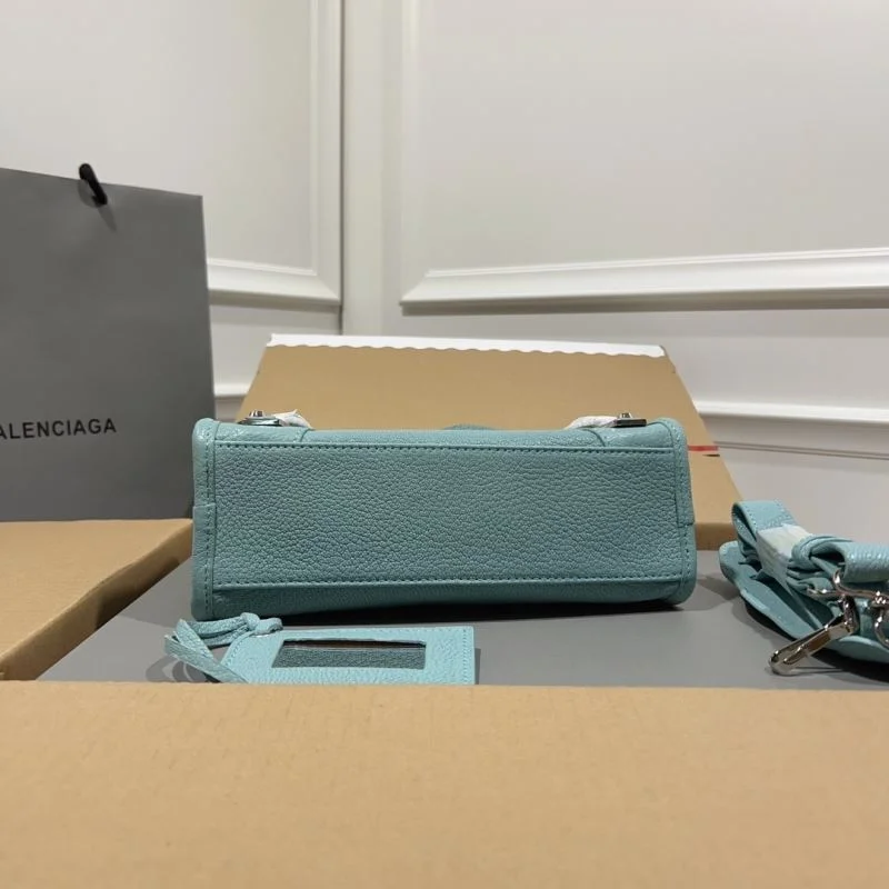 Trendy Balenciaga Lake Blue Goat Leather Motorcycle Bag with Mirror 38295