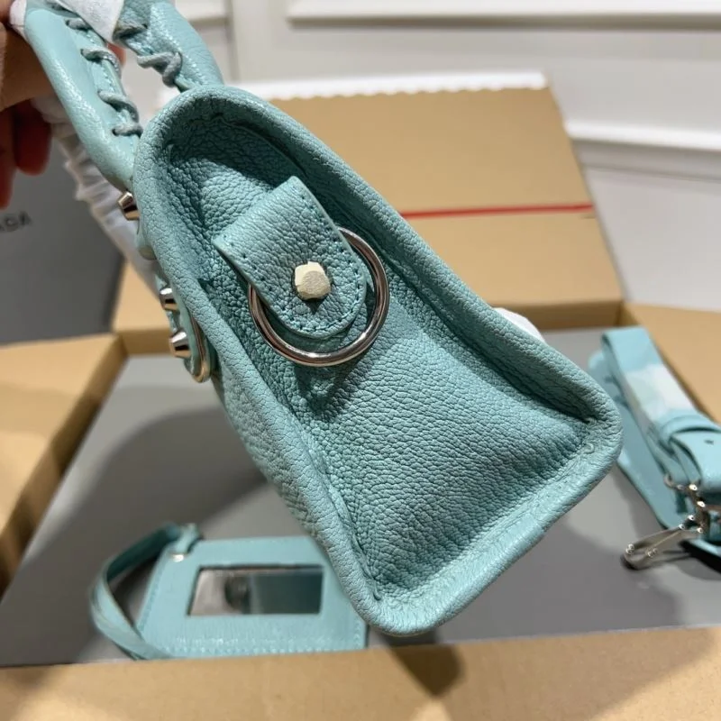 Trendy Balenciaga Lake Blue Goat Leather Motorcycle Bag with Mirror 38295